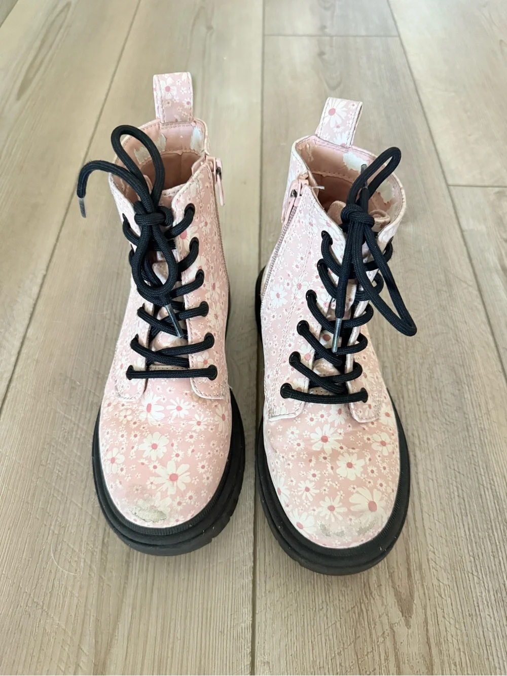 art class Pink Floral Lace-Up Combat Boots for Kids